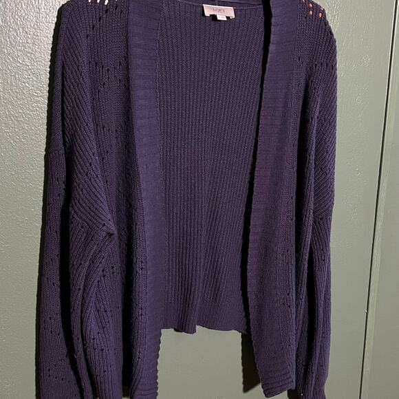 LOFT Navy Open Front Ribbed Cardigan Sweater Size Large - Picture 3 of 5